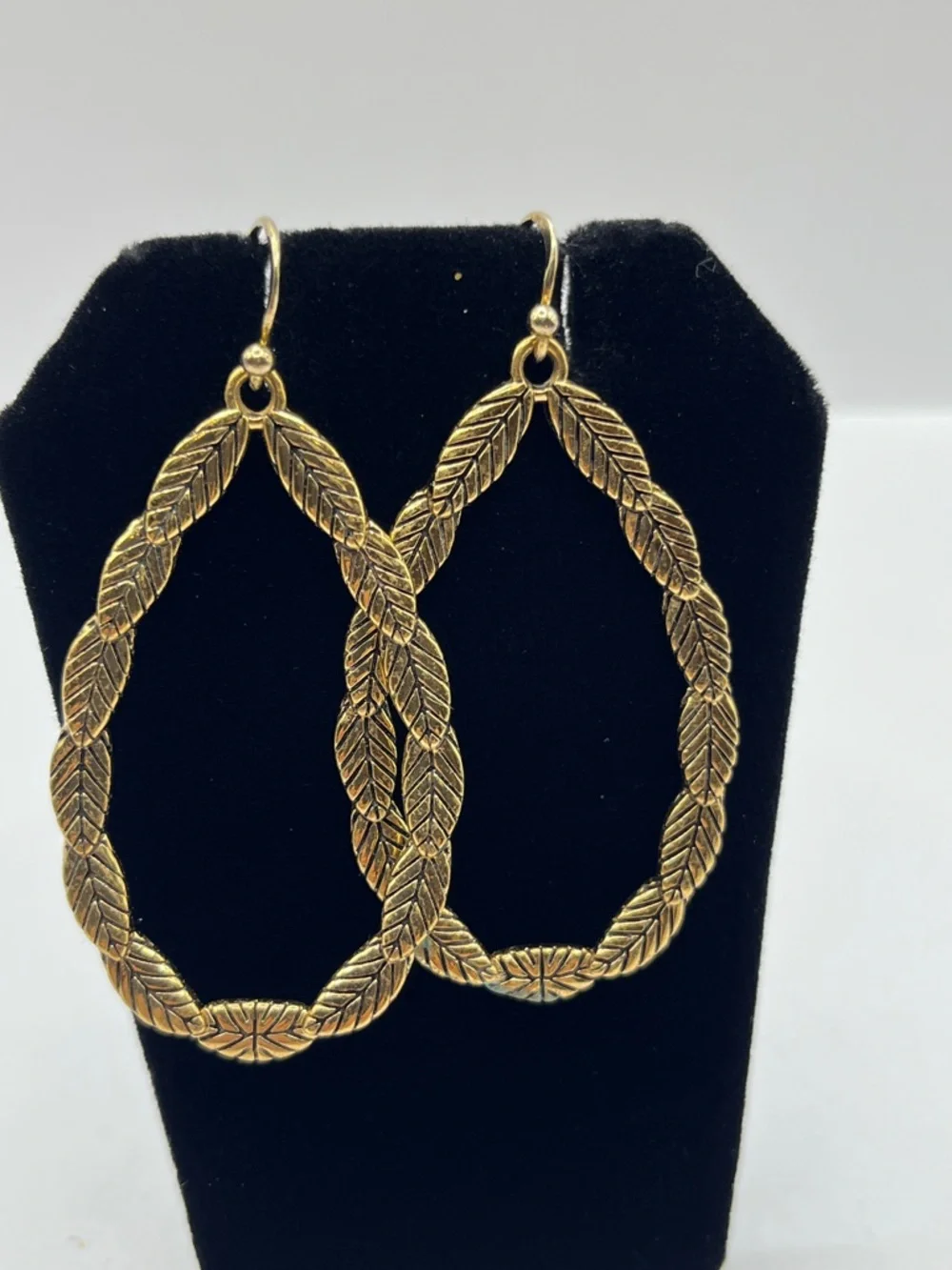 Barse Teardrop Leaf Link Earrings Gold Vermeil 925 Sterling Silver Hoop Large - Picture 14 of 14